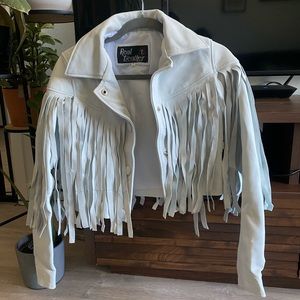Real Leather Cropped White Fringe Jacket